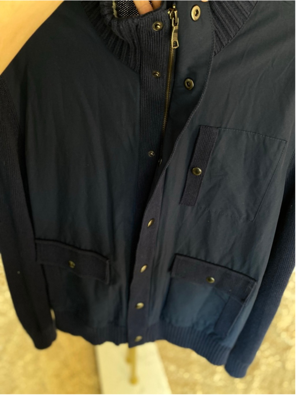 Banana Republic Navy Utility Jacket Knit Sleeve Old Money Parisian Quiet Luxury - Picture 4 of 9